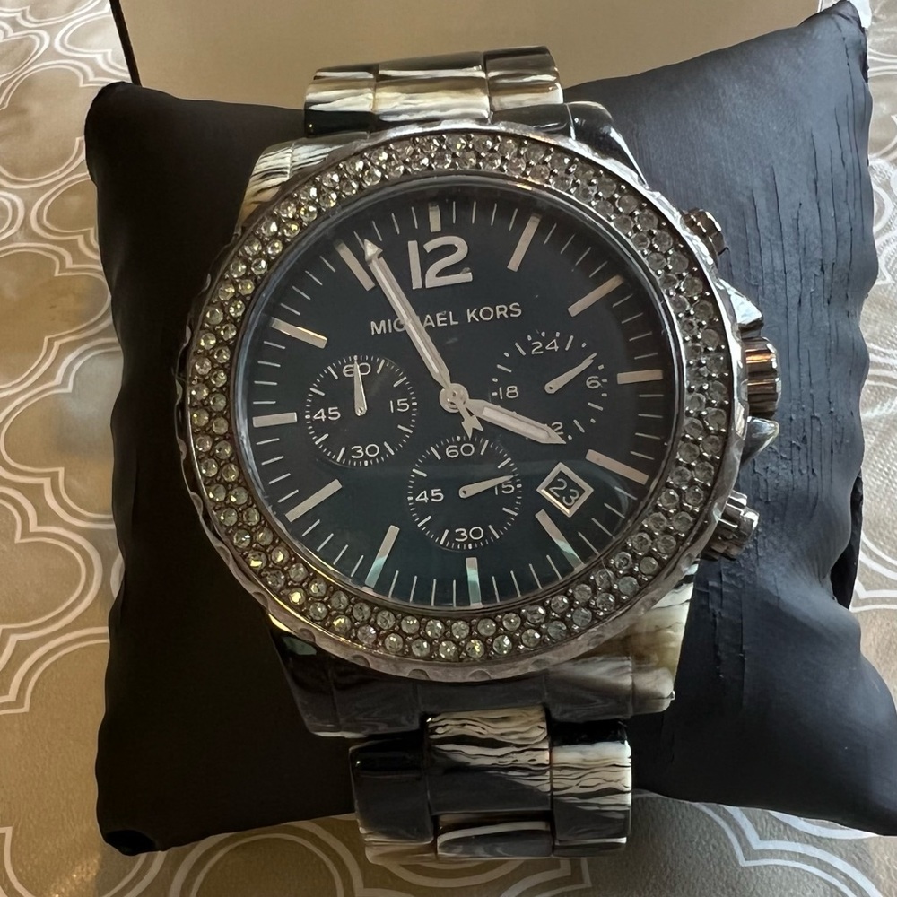 Madison Chronograph Glitz Zebra-print Acetate Ladies Watch MK5599